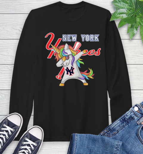 New York Yankees MLB Baseball Funny Unicorn Dabbing Sports Long Sleeve T-Shirt 2