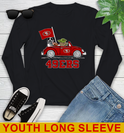 NFL Football San Francisco 49ers Darth Vader Baby Yoda Driving Star Wars Shirt Youth Long Sleeve 2