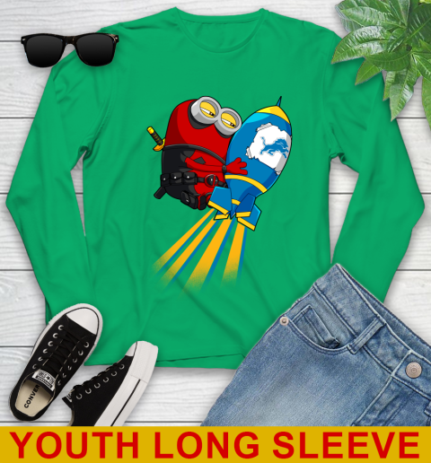 NFL Football Detroit Lions Deadpool Minion Marvel Shirt Youth Long Sleeve 7