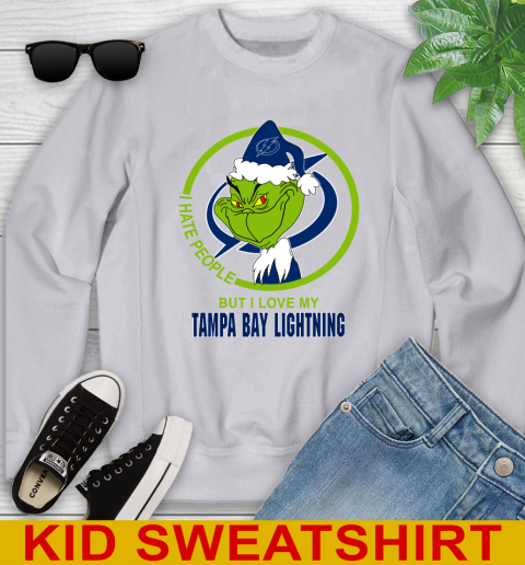 Tampa Bay Lightning NHL Christmas Grinch I Hate People But I Love My Favorite Hockey Team Youth Sweatshirt 4