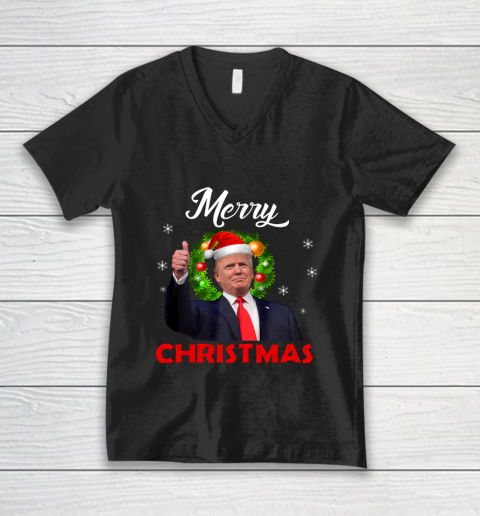 Santa Trump Christmas Shirt Merry Christmas V-Neck T-Shirt