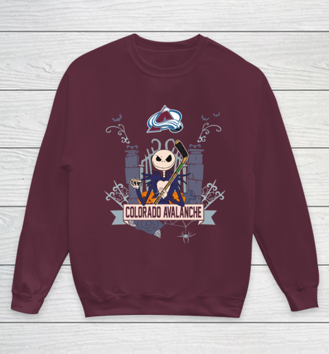 NHL Colorado Avalanche Hockey Jack Skellington Halloween Youth Sweatshirt 4