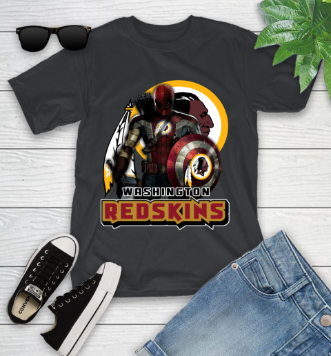 NFL Captain America Thor Spider Man Hawkeye Avengers Endgame Football Washington Redskins Youth T-Shirt 2