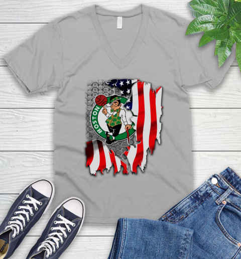 Boston Celtics NBA Basketball American Flag V-Neck T-Shirt 3
