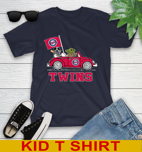 MLB Baseball Minnesota Twins Darth Vader Baby Yoda Driving Star Wars Shirt Youth T-Shirt 3