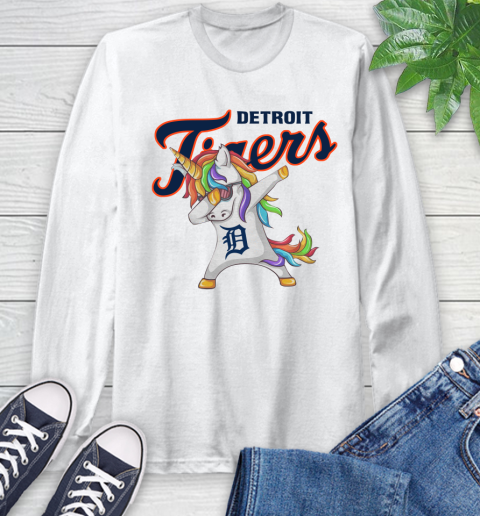 Detroit Tigers MLB Baseball Funny Unicorn Dabbing Sports Long Sleeve T-Shirt