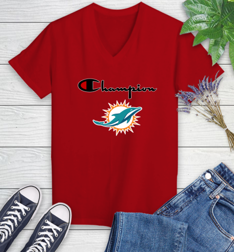 NFL Football Miami Dolphins Champion Shirt Women's V-Neck T-Shirt 8