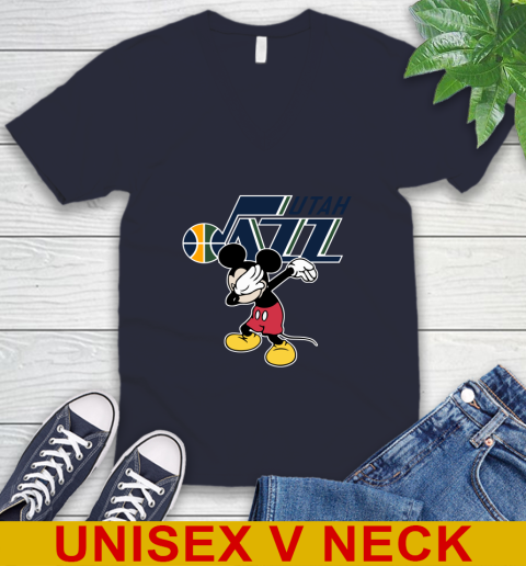 Utah Jazz NBA Basketball Dabbing Mickey Disney Sports V-Neck T-Shirt 3