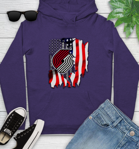 Portland Trail Blazers NBA Basketball American Flag Youth Hoodie 5
