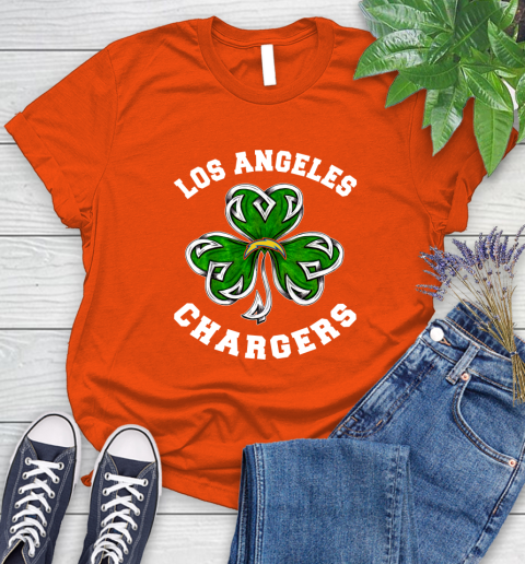 NFL Los Angeles Chargers Three Leaf Clover St Patrick's Day Football Sports Women's T-Shirt - Image 4