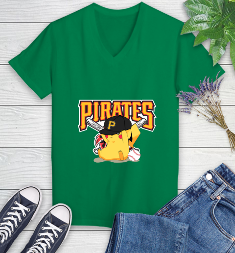 MLB Pikachu Baseball Sports Pittsburgh Pirates Women's V-Neck T-Shirt 5
