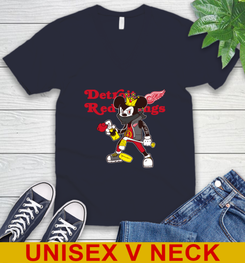 Detroit Red Wings NHL Hockey Mickey Peace Sign Sports V-Neck T-Shirt 3