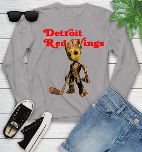 Detroit Red Wings NHL Hockey Groot Marvel Guardians Of The Galaxy Youth Long Sleeve 5