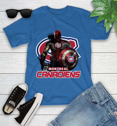 NHL Captain America Thor Spider Man Hawkeye Avengers Endgame Hockey Montreal Canadiens Youth T-Shirt 9