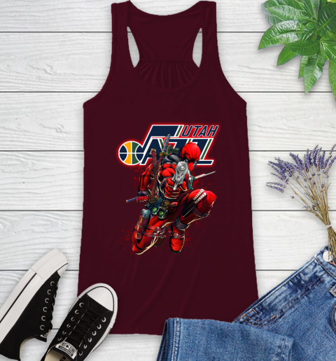 NBA Deadpool Marvel Comics Sports Basketball Utah Jazz Racerback Tank 3