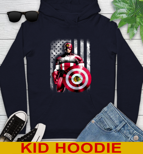 Chicago Blackhawks NHL Hockey Captain America Marvel Avengers American Flag Shirt Youth Hoodie 3