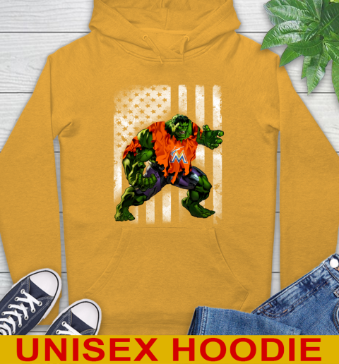 Miami Marlins Hulk Marvel Avengers MLB Baseball American Flag Hoodie 2