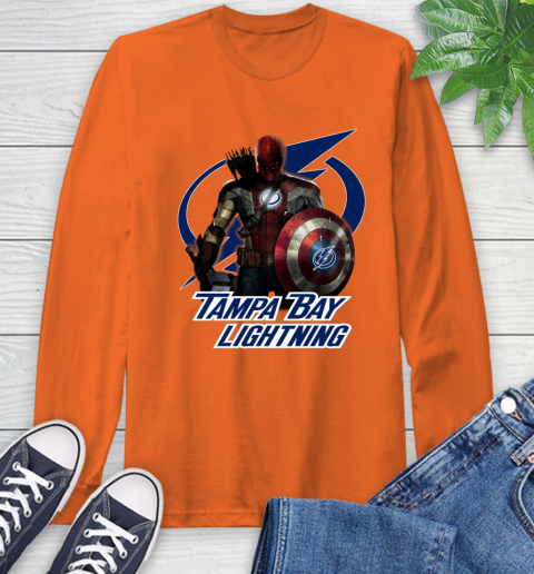 NHL Captain America Thor Spider Man Hawkeye Avengers Endgame Hockey Tampa Bay Lightning Long Sleeve T-Shirt 5