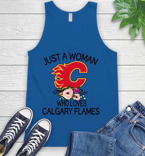 NHL Just A Woman Who Loves Calgary Flames Hockey Sports Tank Top 3