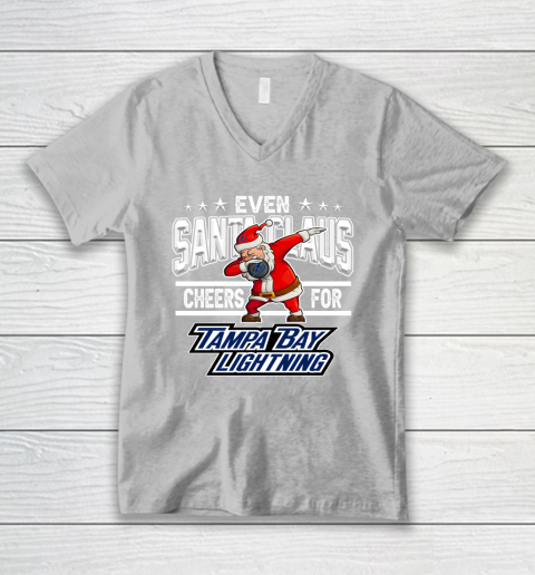 Tampa Bay Lightning Even Santa Claus Cheers For Christmas NHL V-Neck T-Shirt 3