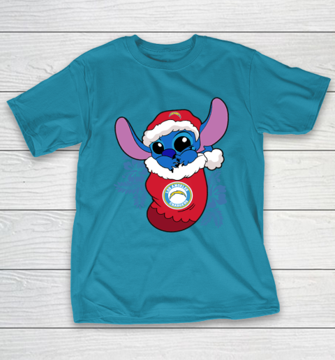 Los Angeles Chargers Christmas Stitch In The Sock Funny Disney NFL T-Shirt 8