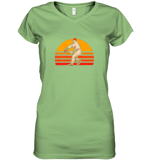 zkyg retro vintage baseball pitcher gift baseball lover women v neck t shirt 39 front lime