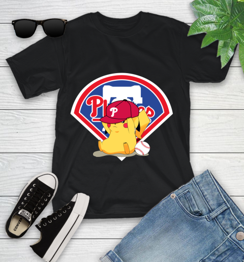 MLB Pikachu Baseball Sports Philadelphia Phillies Youth T-Shirt 2