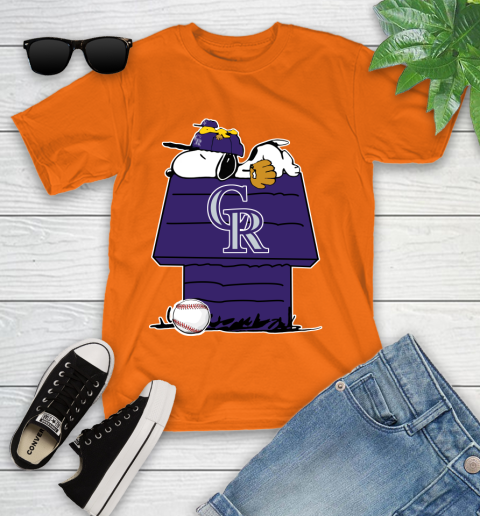 MLB Colorado Rockies Snoopy Woodstock The Peanuts Movie Baseball T Shirt Youth T-Shirt 7