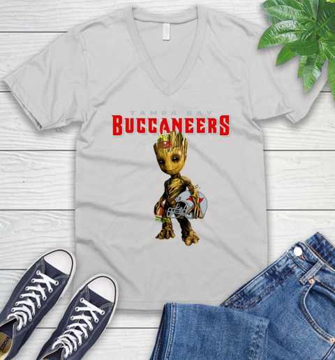 Tampa Bay Buccaneers NFL Football Groot Marvel Guardians Of The Galaxy V-Neck T-Shirt