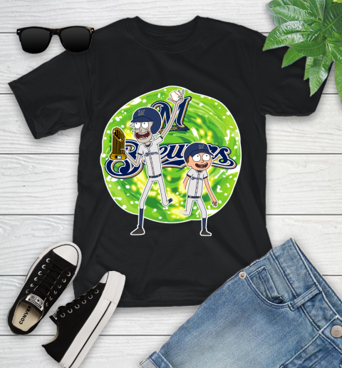 MLB Milwaukee Brewers Rick And Morty Commissioner's Trophy Baseball Sports Youth T-Shirt 2