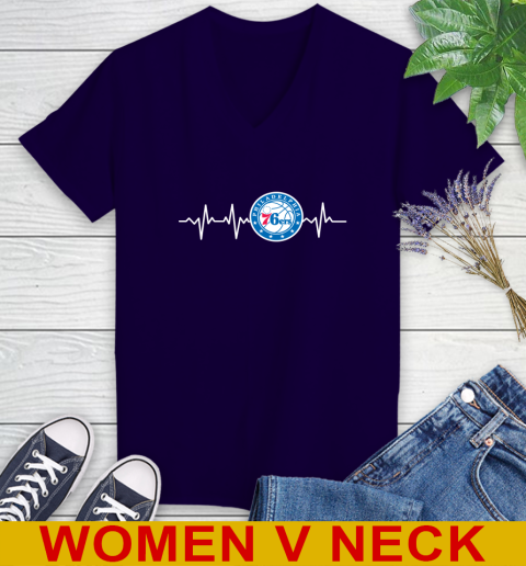 Philadelphia 76ers NBA Basketball Heart Beat Shirt Women's V-Neck T-Shirt 3