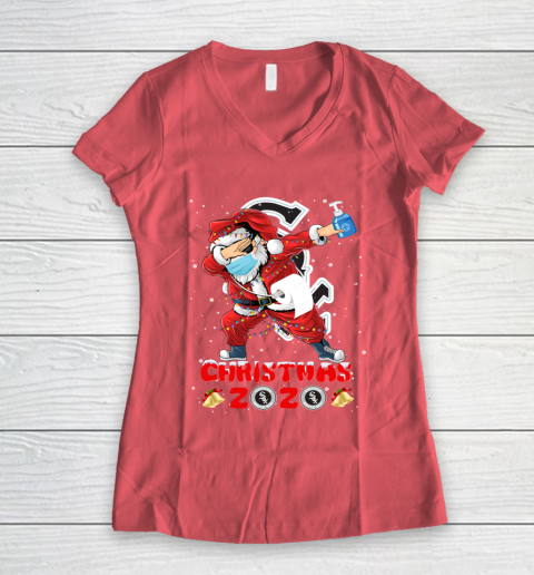 Chicago White Sox Funny Santa Claus Dabbing Christmas 2020 MLB Women's V-Neck T-Shirt 4