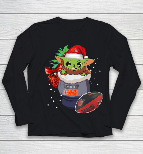 Cleveland Browns Christmas Baby Yoda Star Wars Funny Happy NFL Youth Long Sleeve