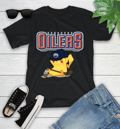 NHL Pikachu Hockey Sports Edmonton Oilers Youth T-Shirt 2