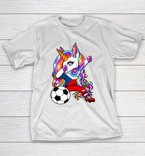 Dabbing Unicorn Czech Republic Soccer Fans Jersey Football T-Shirt