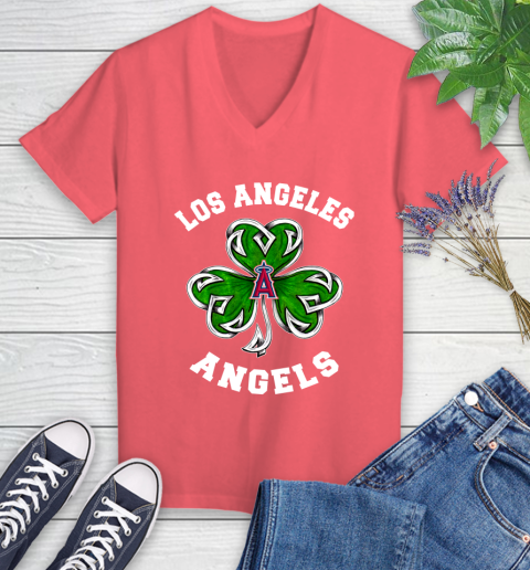 MLB Los Angeles Angels Three Leaf Clover St Patrick's Day Baseball Sports Women's V-Neck T-Shirt 6