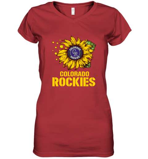 Colorado Rockiers Sunflower MLB Baseball Women's V-Neck T-Shirt