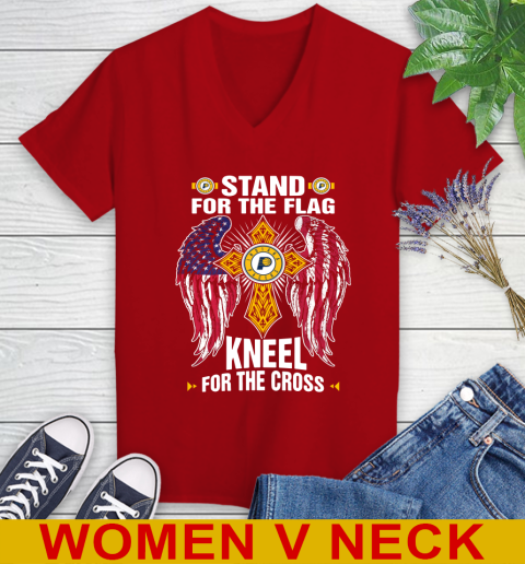 NBA Basketball Indiana Pacers Stand For Flag Kneel For The Cross Shirt Women's V-Neck T-Shirt 10