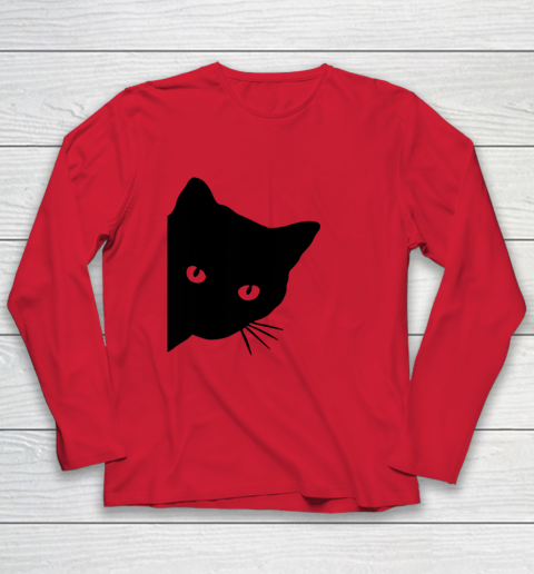 Black Cat Face Watching Funny Cat Halloween Gifts Cat Lovers T Shirt.QZSPTYUYC4 Youth Long Sleeve 7
