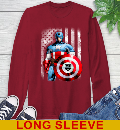 Los Angeles Kings NHL Hockey Captain America Marvel Avengers American Flag Shirt Long Sleeve T-Shirt 9