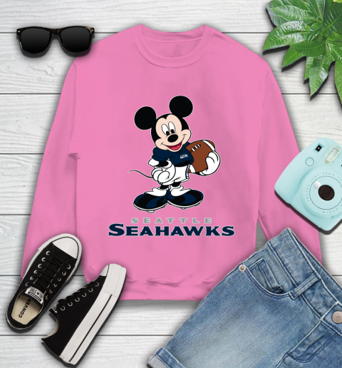 NFL Football Seattle Seahawks Cheerful Mickey Mouse Shirt Youth Sweatshirt Tee For Sports