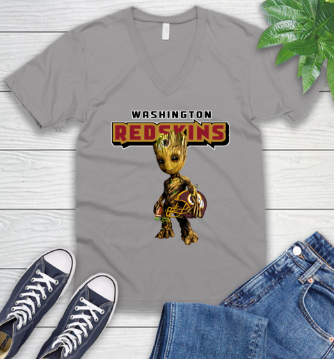 Washington Redskins NFL Football Groot Marvel Guardians Of The Galaxy V-Neck T-Shirt 4