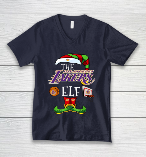 Los Angeles Lakers Christmas ELF Funny NBA V-Neck T-Shirt 2