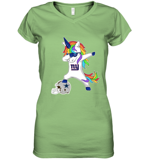 Football Dabbing Unicorn Steps On Helmet New York Giants Women's V-Neck T-Shirt