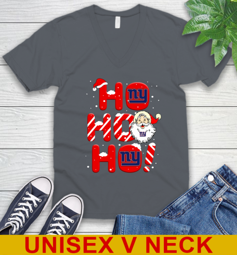New York Giants NFL Football Ho Ho Ho Santa Claus Merry Christmas Shirt V-Neck T-Shirt 4
