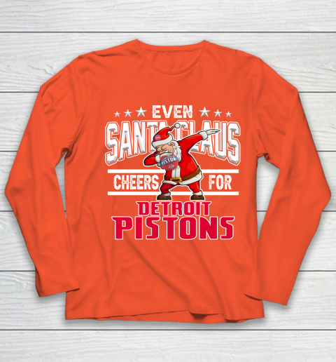 Detroit Pistons Even Santa Claus Cheers For Christmas NBA Youth Long Sleeve 3