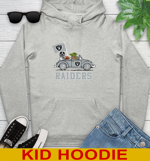 NFL Football Oakland Raiders Darth Vader Baby Yoda Driving Star Wars Shirt Youth Hoodie