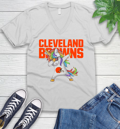Cleveland Browns NFL Football Funny Unicorn Dabbing Sports V-Neck T-Shirt