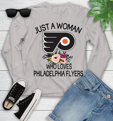 NHL Just A Woman Who Loves Philadelphia Flyers Hockey Sports Youth Long Sleeve 9