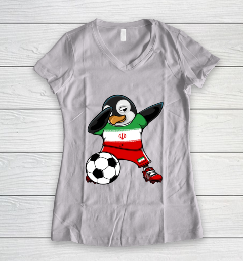 Dabbing Penguin Iran Soccer Fans Jersey Football Lover Sport Women's V-Neck T-Shirt